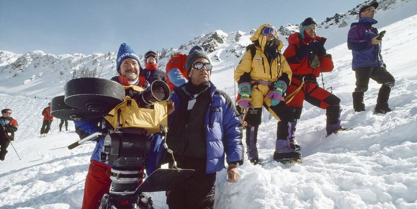 A film crew in the snow in Everest.