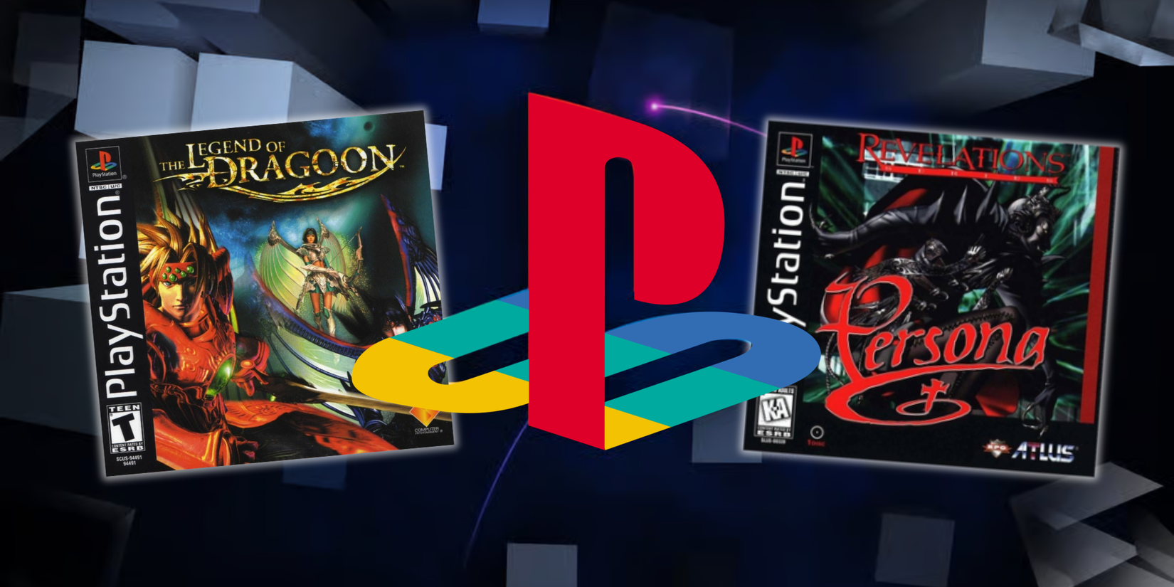 A Classic PlayStation logo next to covers for Revelations Persona and The Legend of Dragoon - Gaming Featured Image