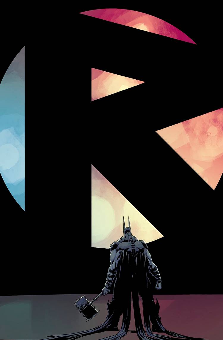Absolute Batman stares in awe at the Absolute Robin logo