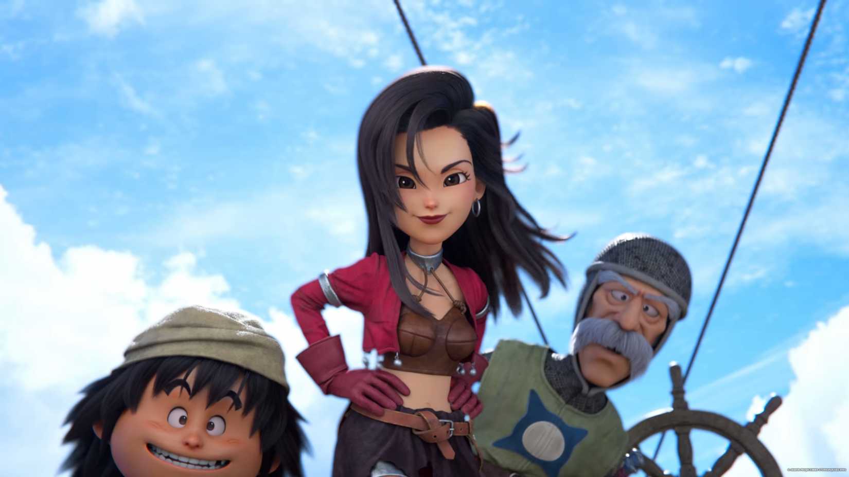 Aishe on the ship with Ruff and Mervyn in DQ7 Reimagined.