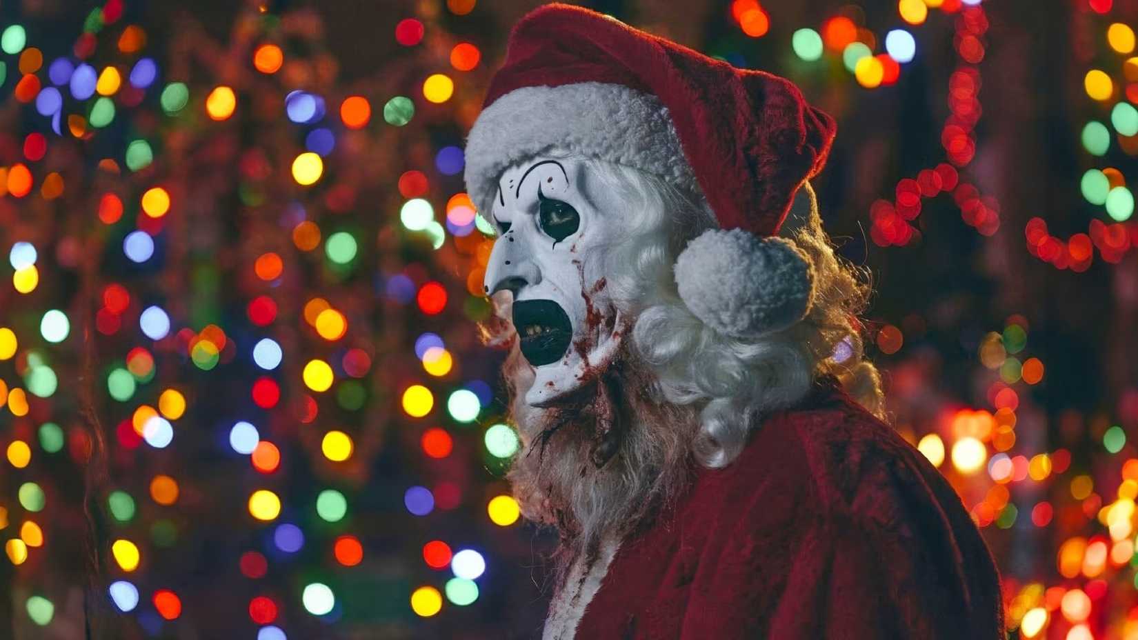 Art the Clown dressed as Santa Claus in Terrifier 3