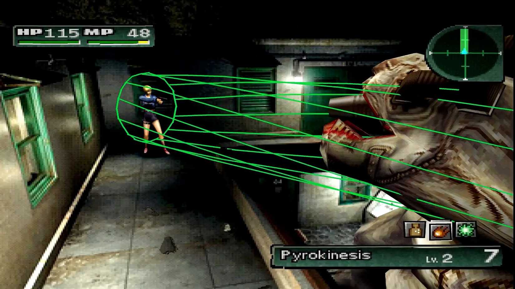 Aya greift in Parasite Eve 2 ein Monster an