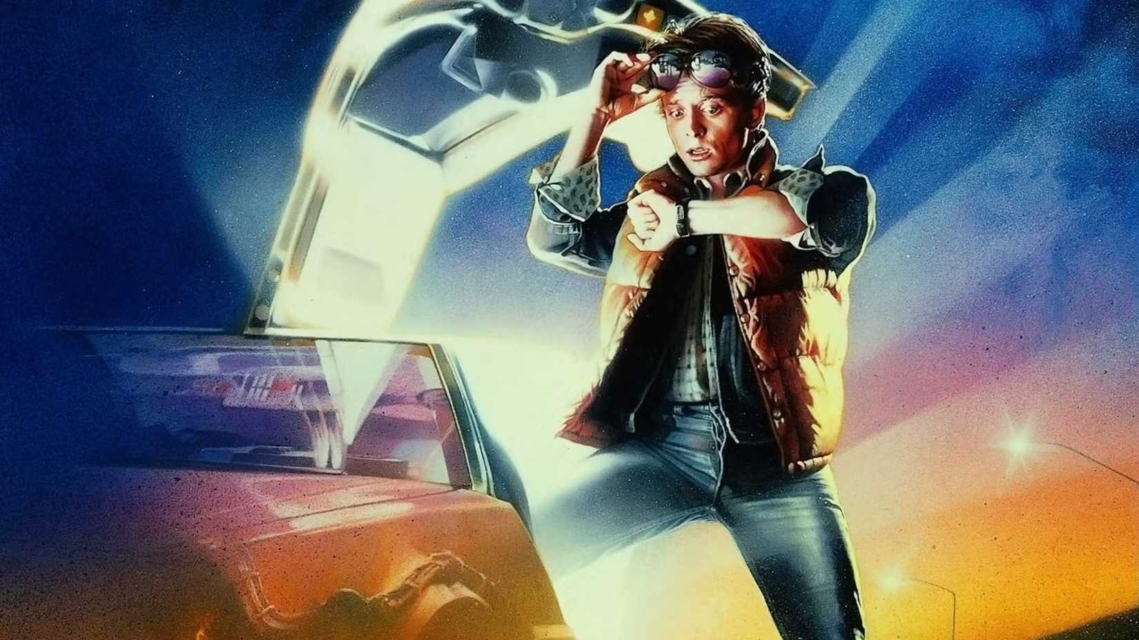 Marty checks his watch on the Back to the Future Poster