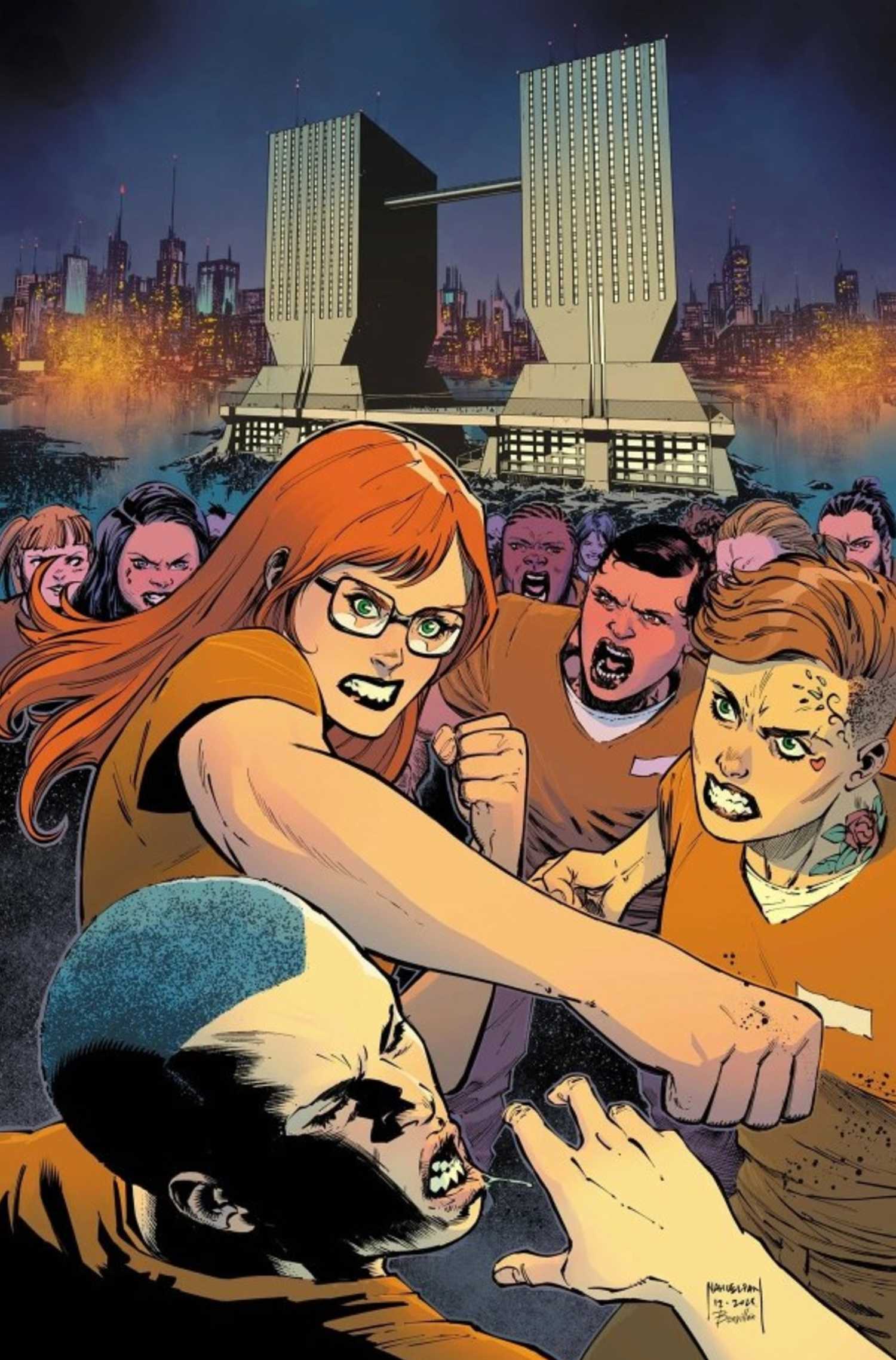 Batman Is Officially Losing the Batcave in DC Lore 4 batgirl barbara gordon breakout #1 cover, showing babs fighting in prison orange