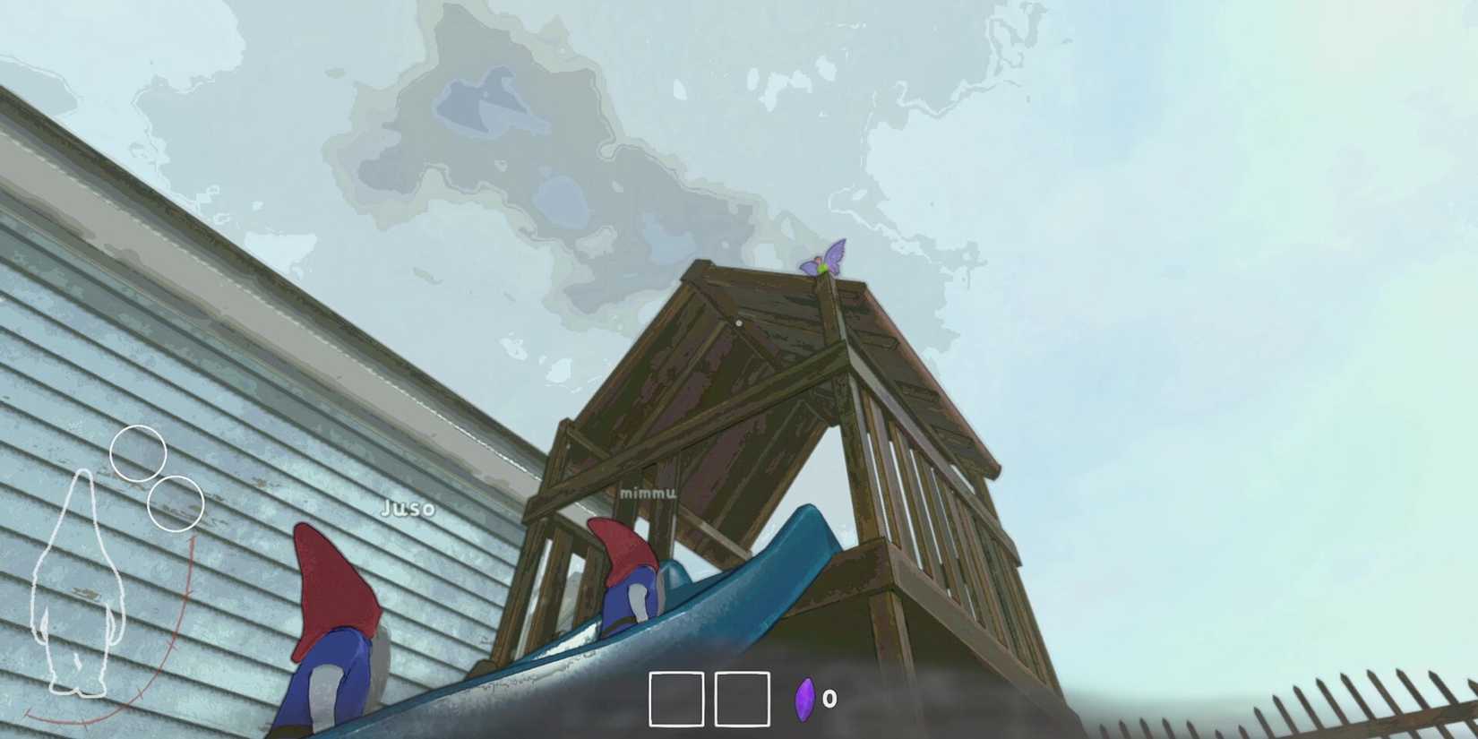 Zwerge auf einer Spielplatzrutsche in Burglin' ​​Gnomes