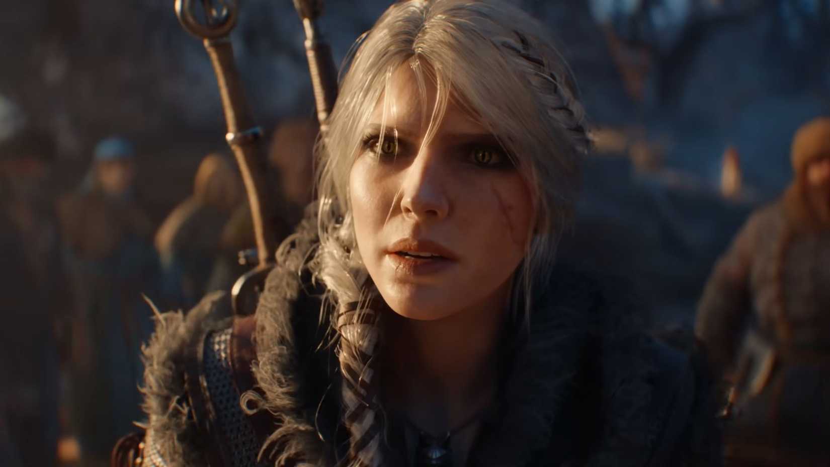 Ciri in winter clothing with arms and armor in The Witcher 4 trailer