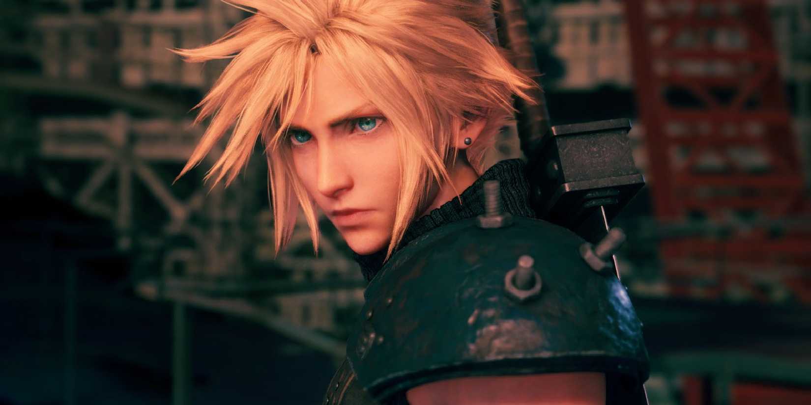 Cloud Strife from Final Fantasy 7 looking over his shoulder