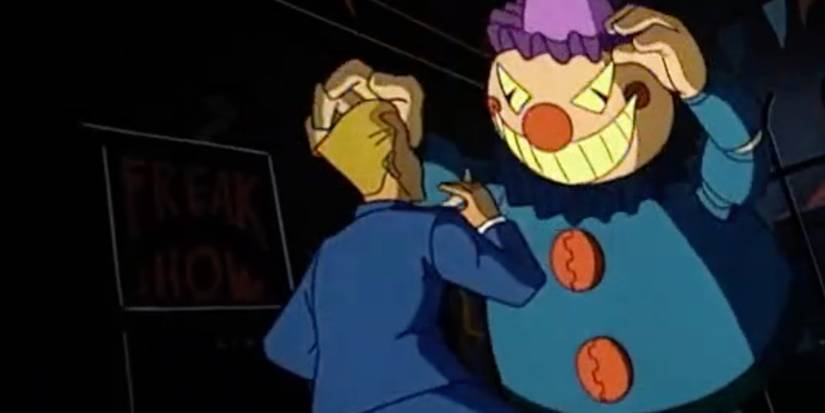 Palhaço animatrônico atacando em Batman The Animated Series