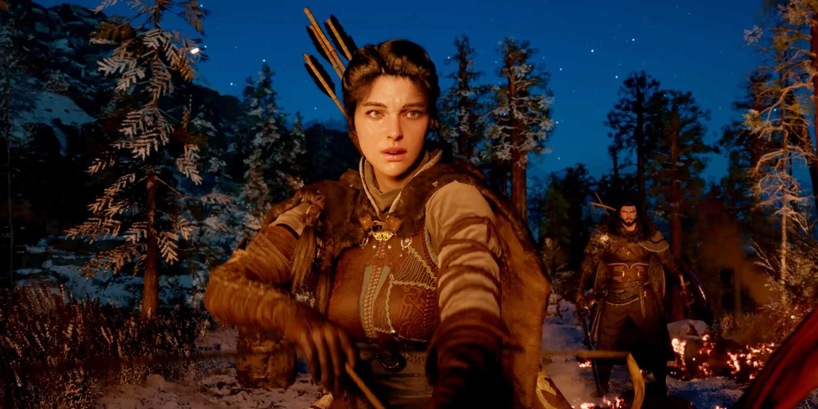 A woman in Crimson Desert drawing a bow.