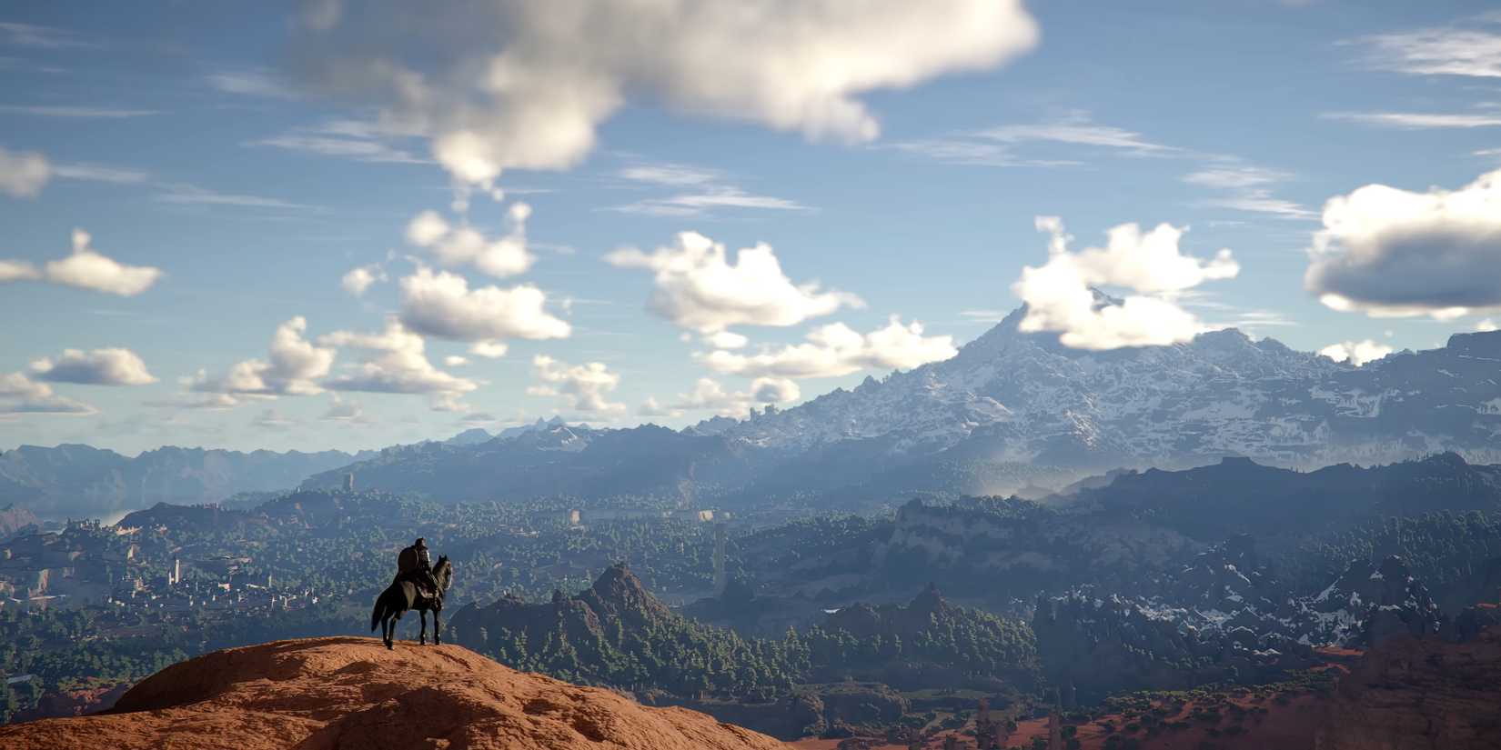 Kliff on a horse overlooking Pywel in Crimson Desert.
