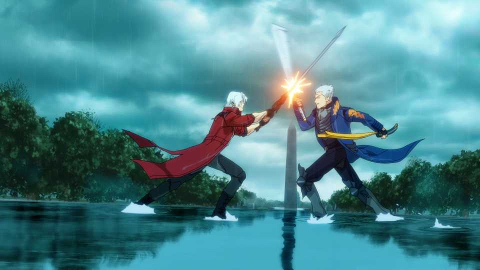 Dante and Vergil fight in Devil May Cry season 2