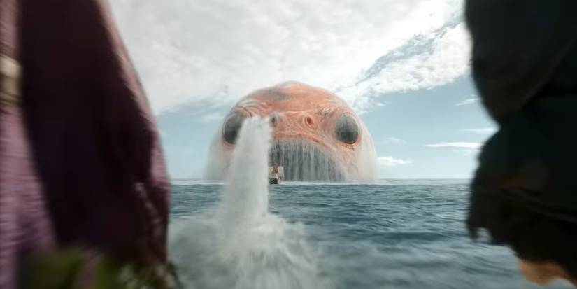 Dorry e Brogy atacando um peixe gigante em One Piece.