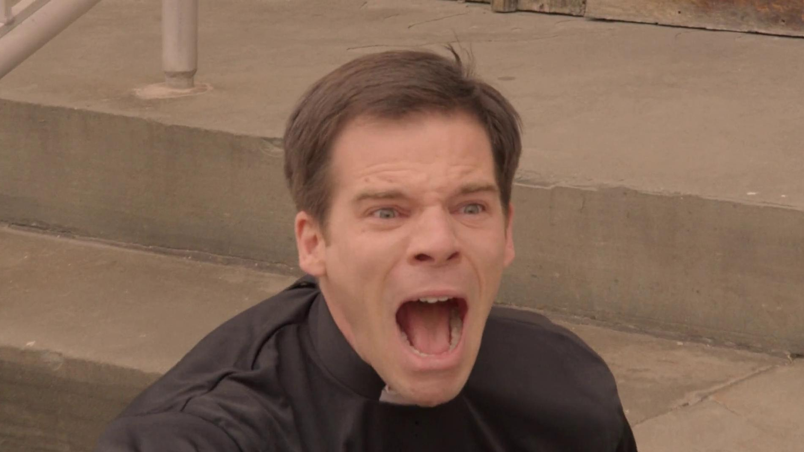 Doug screaming in The VelociPastor