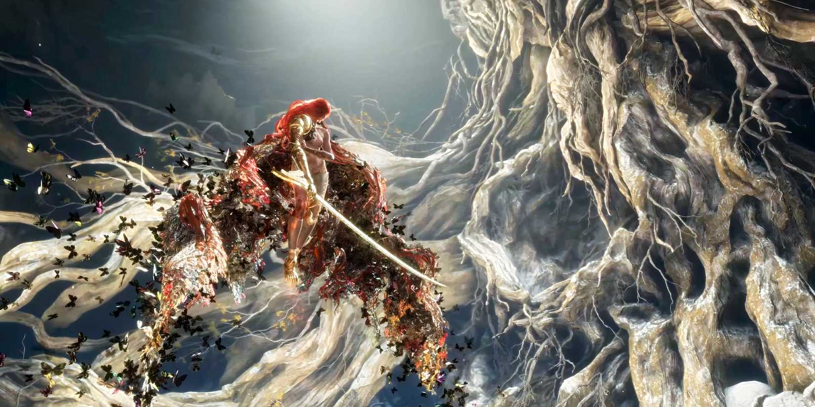 Elden Ring Marenia flies with a sword