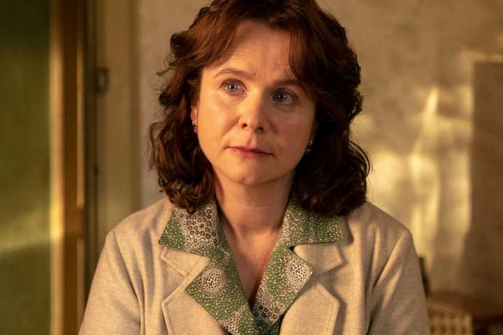 Emily Watson as Ulana Khomyuk looking slightly concerned in Chernobyl