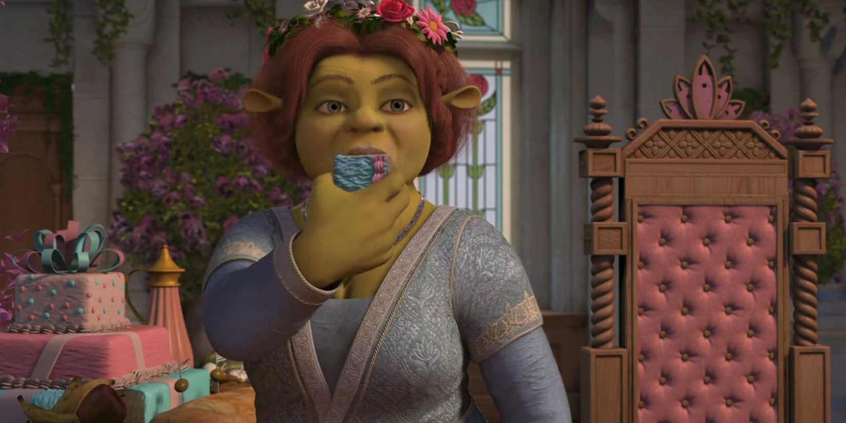 Fiona comendo bolo em Shrek The Third