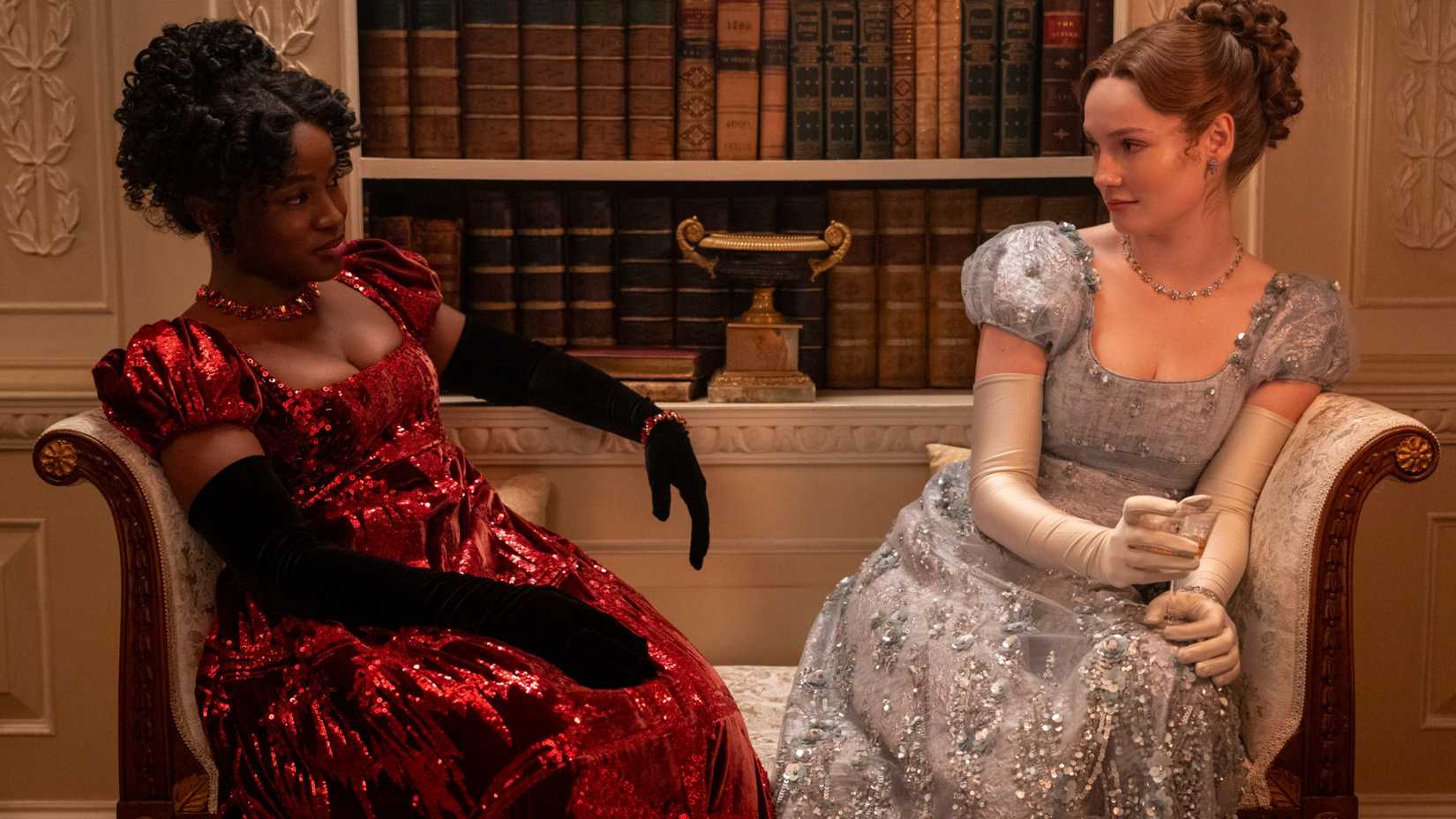 Francesca and Michaela in Bridgerton season 4 Cr. Liam Daniel/Netflix © 2025