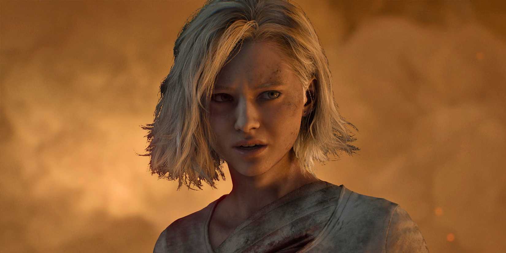 Grace Ashcroft in front of smoke in Resident Evil Requiem