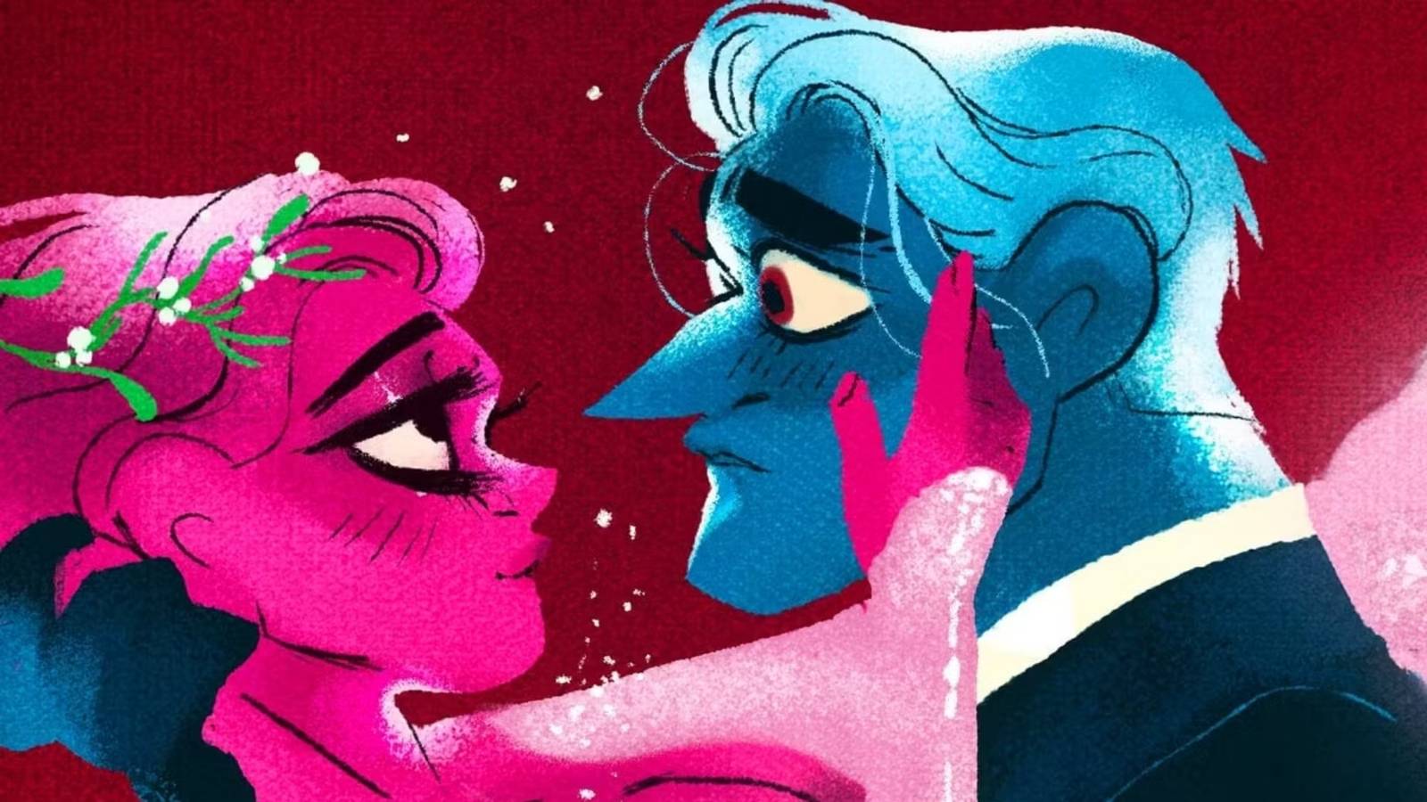 Hades and Persephone look at each other lovingly in Lore Olympus