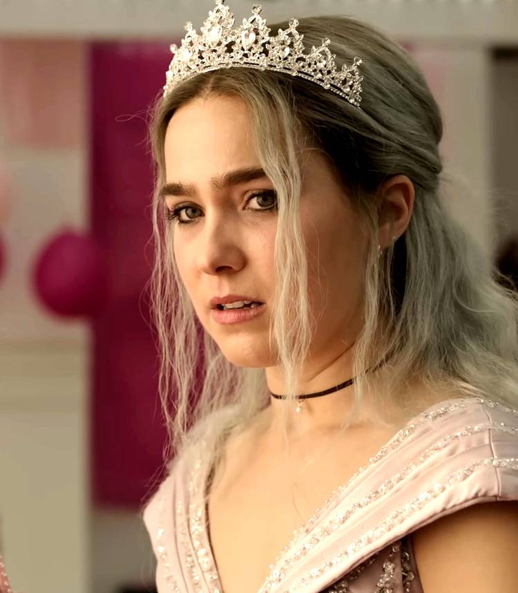 haley lu richardson s ingrid in a princess costume looking in thought in good luck have fun don t die