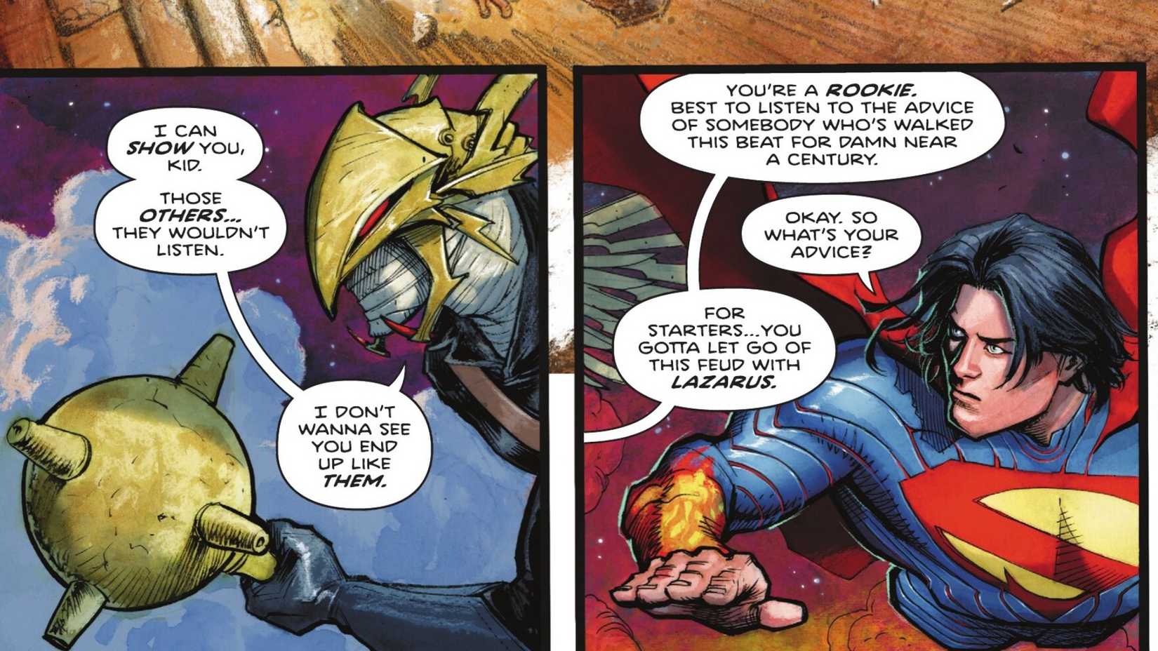 Hawkman bietet an, Superman in Absolute Superman #16 zu trainieren