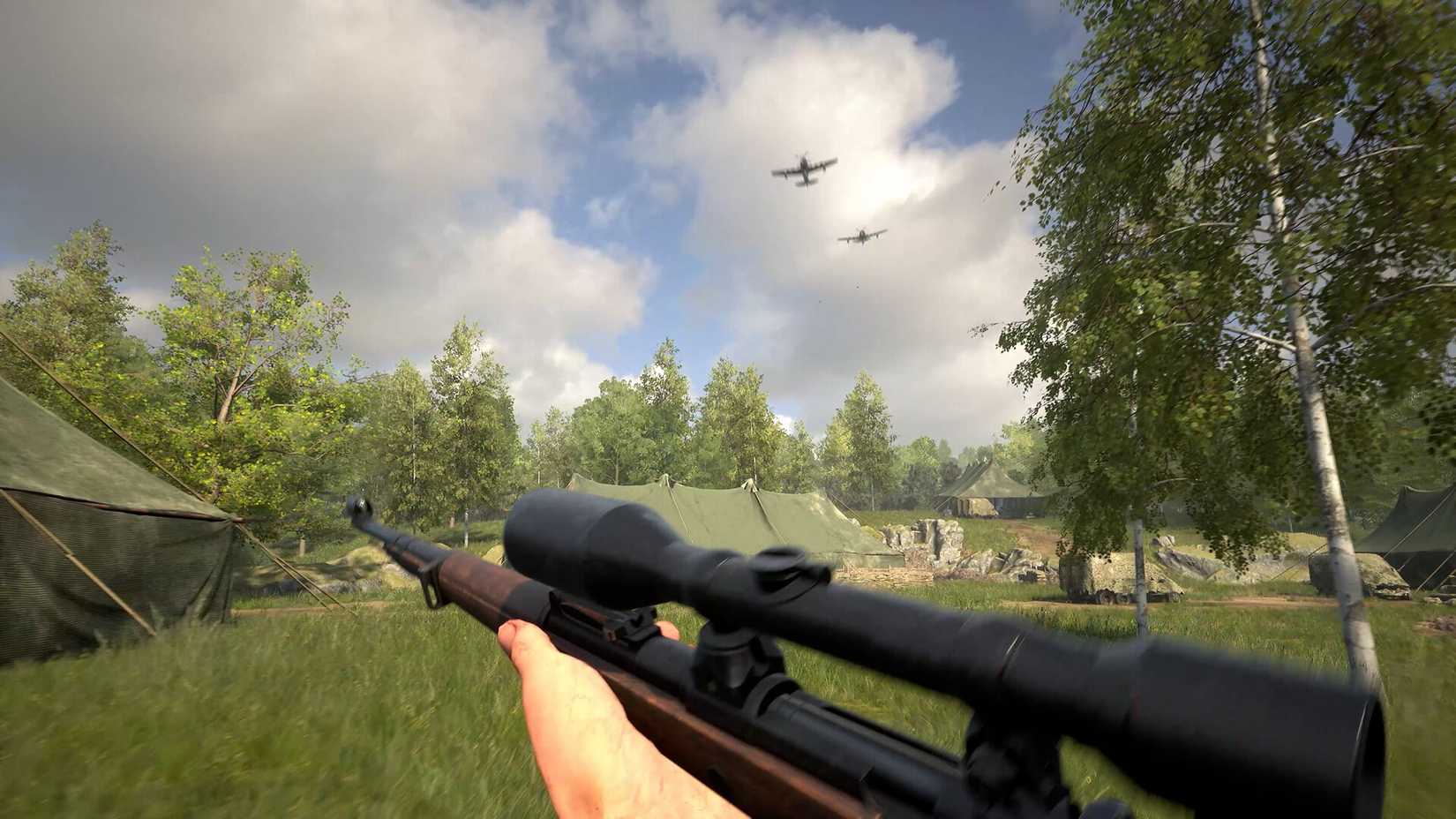 Hell let loose soldier holding a rifle with planes in the sky