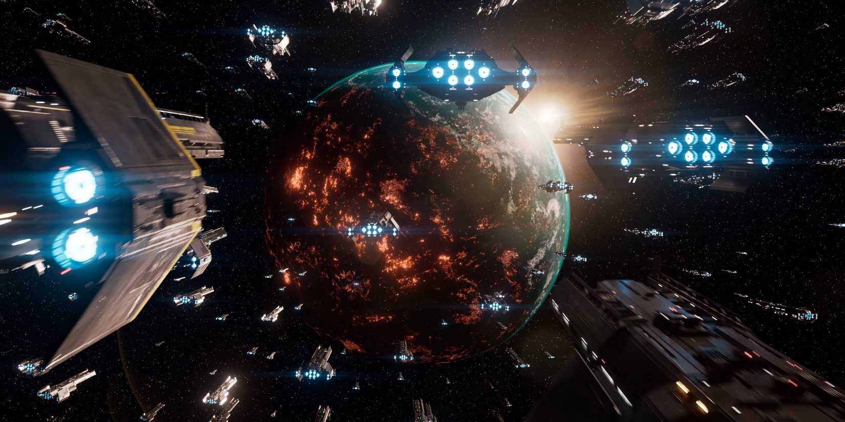 Helldivers 2 Super Destroyer-Flotte um Cyberstan.