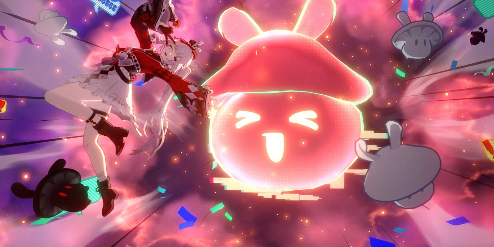 Sparxie posiert, als hinter ihr in Honkai Star Rail eine Explosion stattfindet.