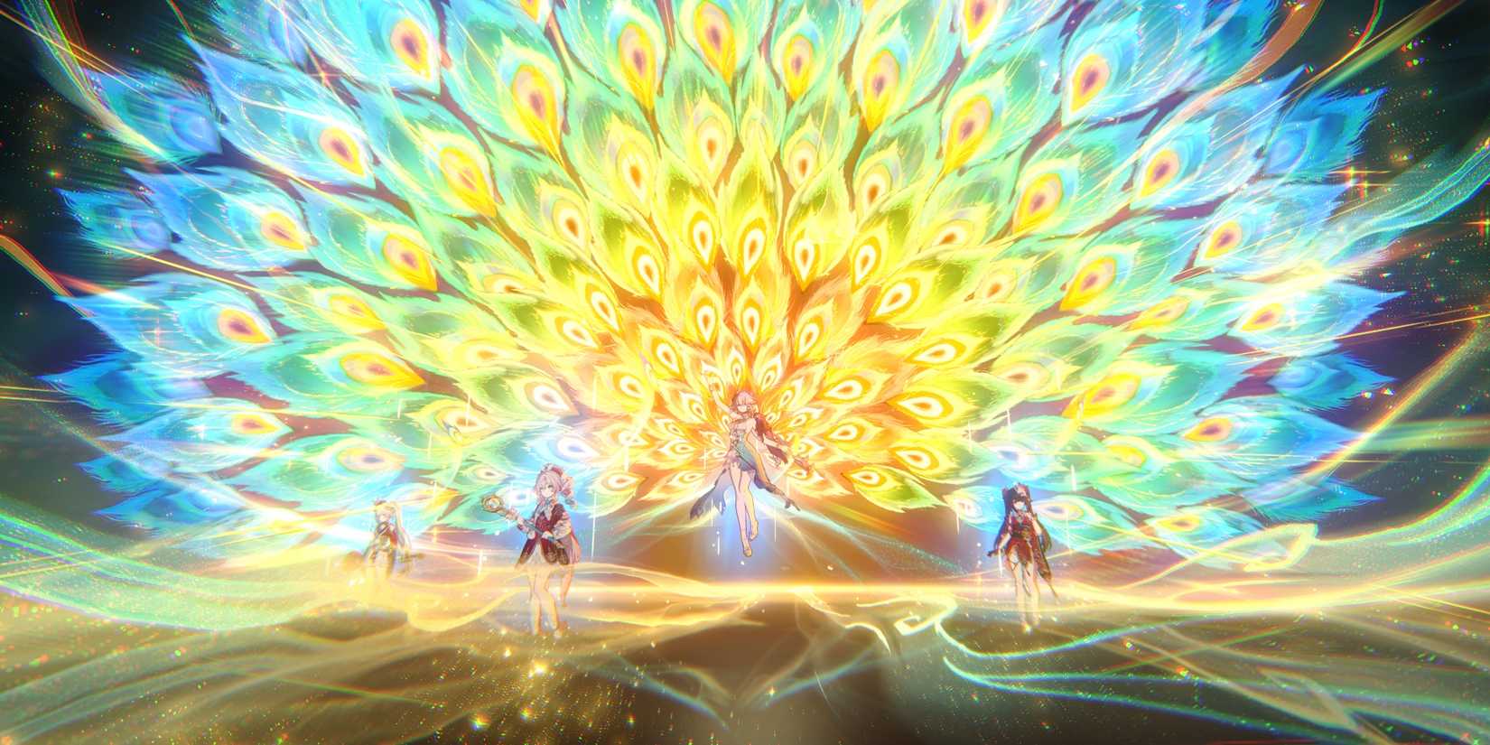 Yao Guan uses her ability to create a projection of feather-like elements behind her in Honkai Star Rail.