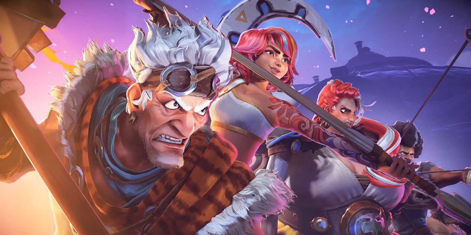 Horizon Hunters versammelt Charaktere, die sich in einer Reihe aufstellen und auf den Kampf vorbereiten.