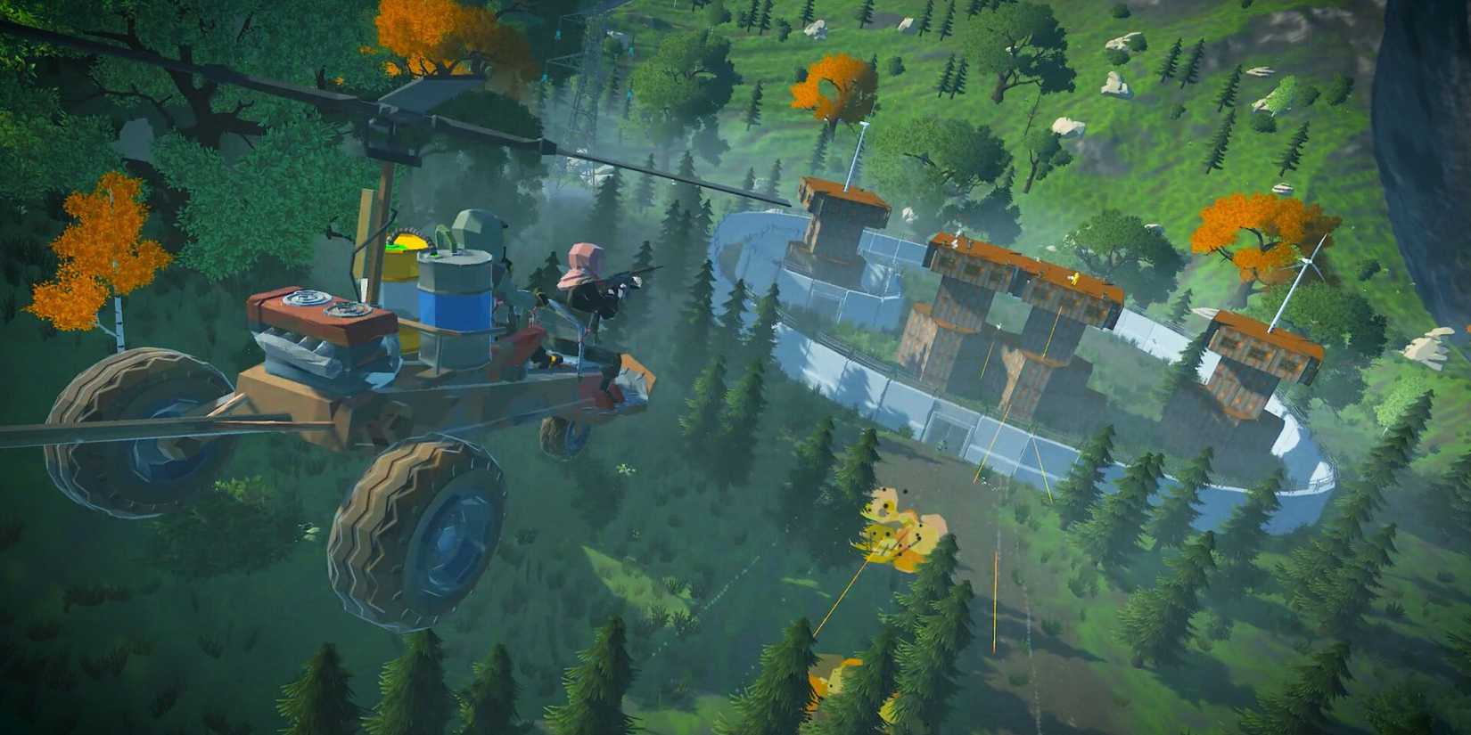 Image from the game The Apocalypse With Players On A Helicopter Car Flying Towards A Base