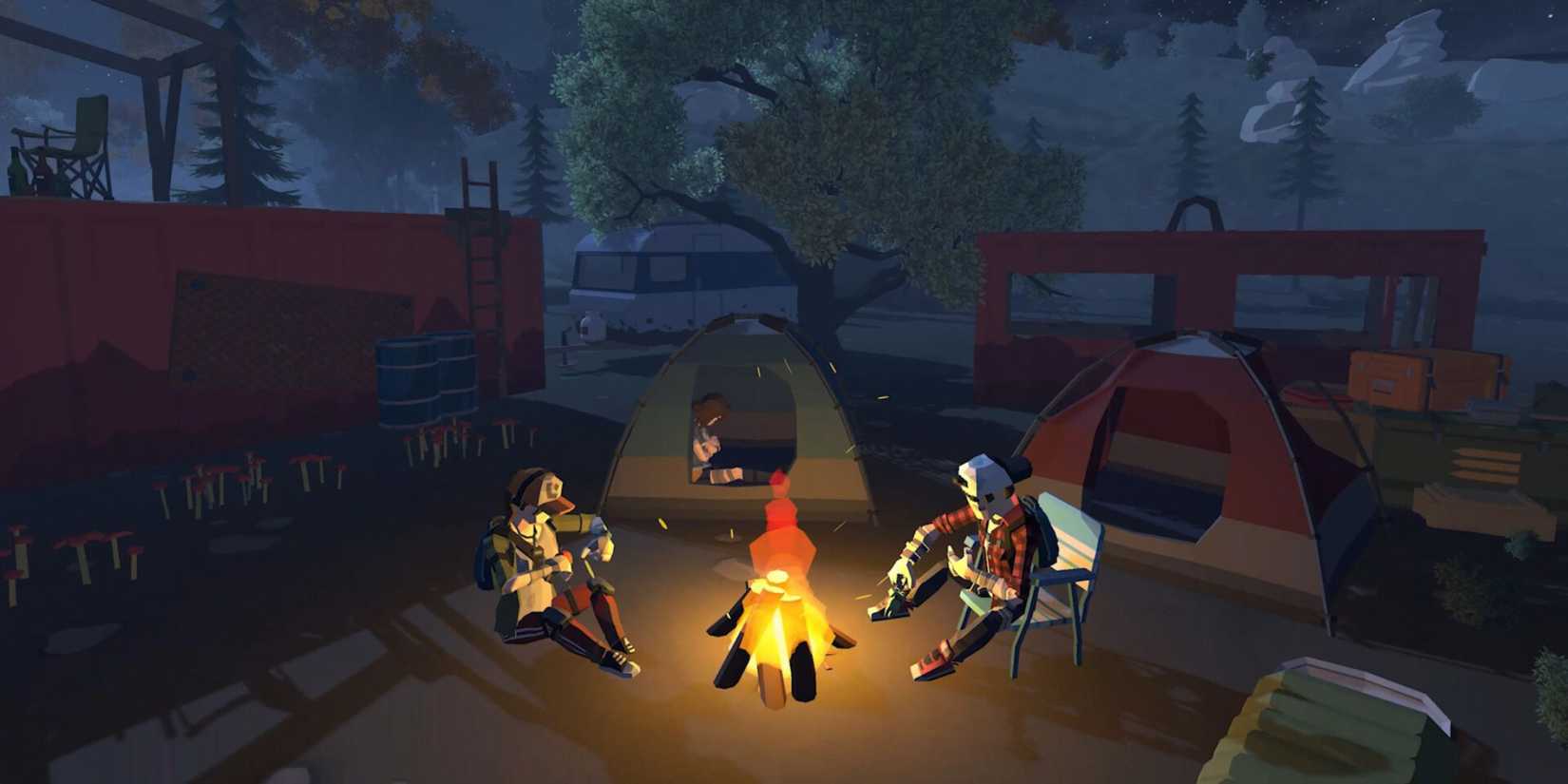 Image from the game The Apocalypse With Players Sitting At A Campfire
