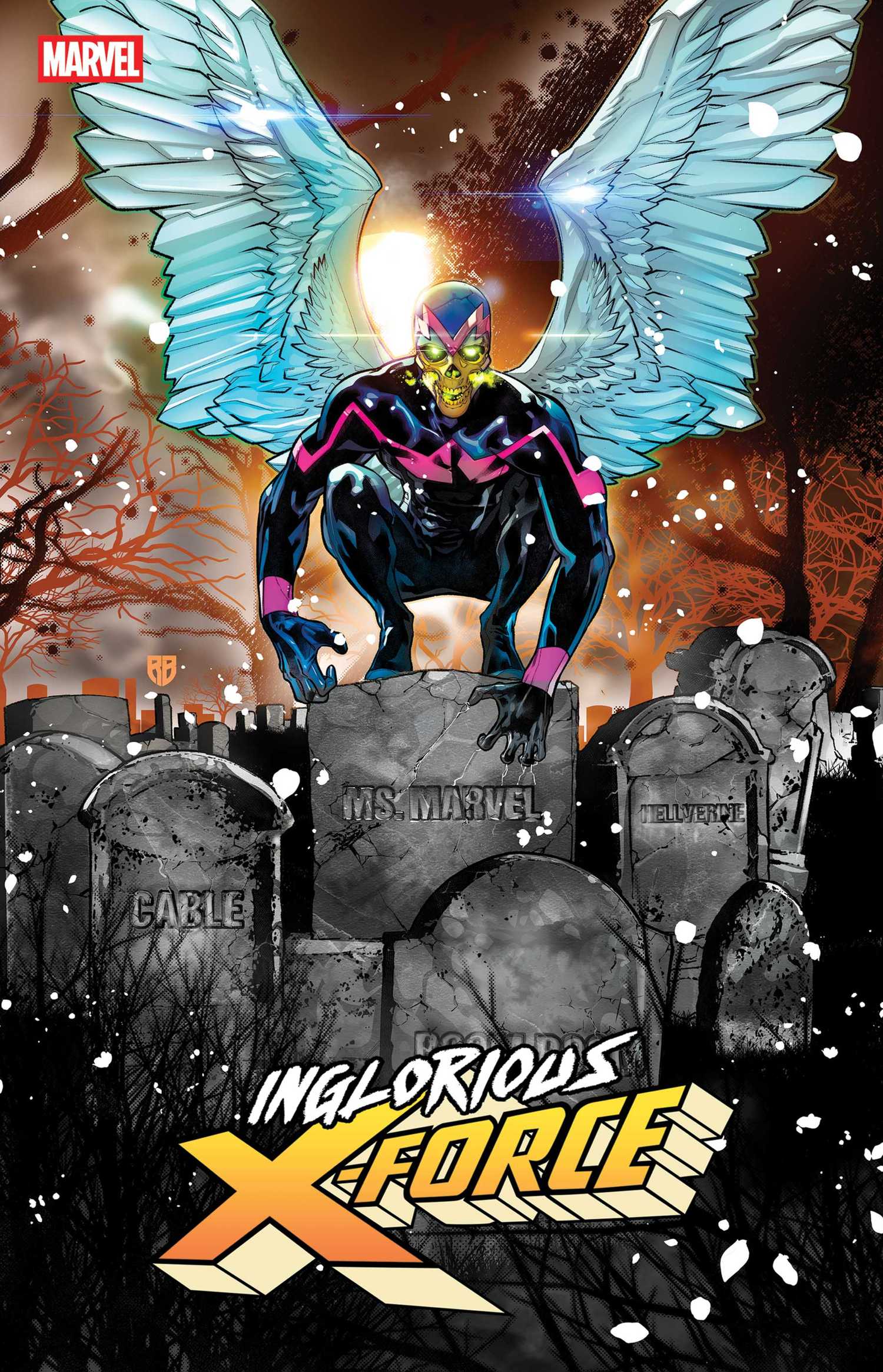 inglorious x-force 5 cover, showing x-men's archangel in awesome new design