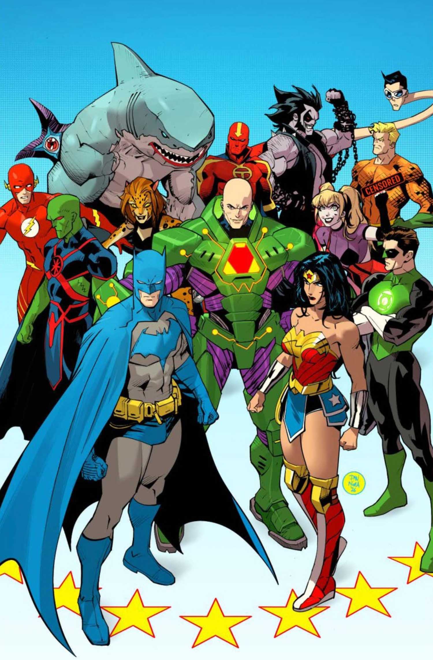 Justice League Unlimited 17 Cover, das Lex Luthor neben anderen Bösewichten, Batman und Wonder Woman zeigt