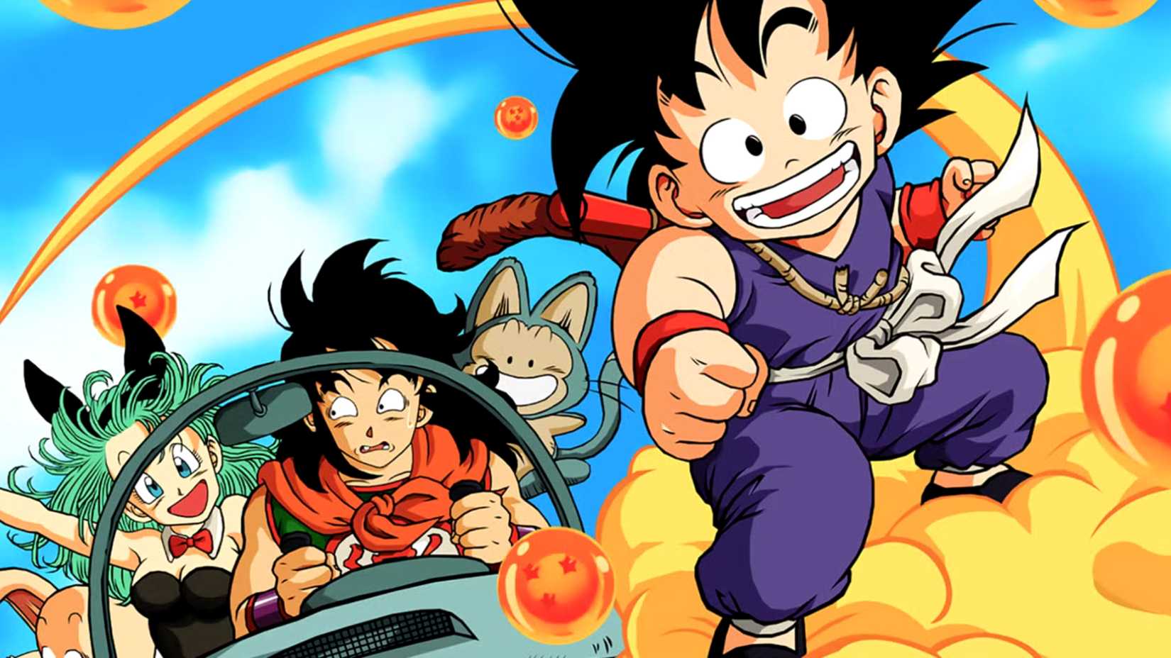 8 Anime Series That Deserve The Netflix One Piece Live-Action Treatment 4 Kid Goku flies in his flying nimbus in search for the Dragon Balls with Bulma, Yamcha, Puar, and Oolong