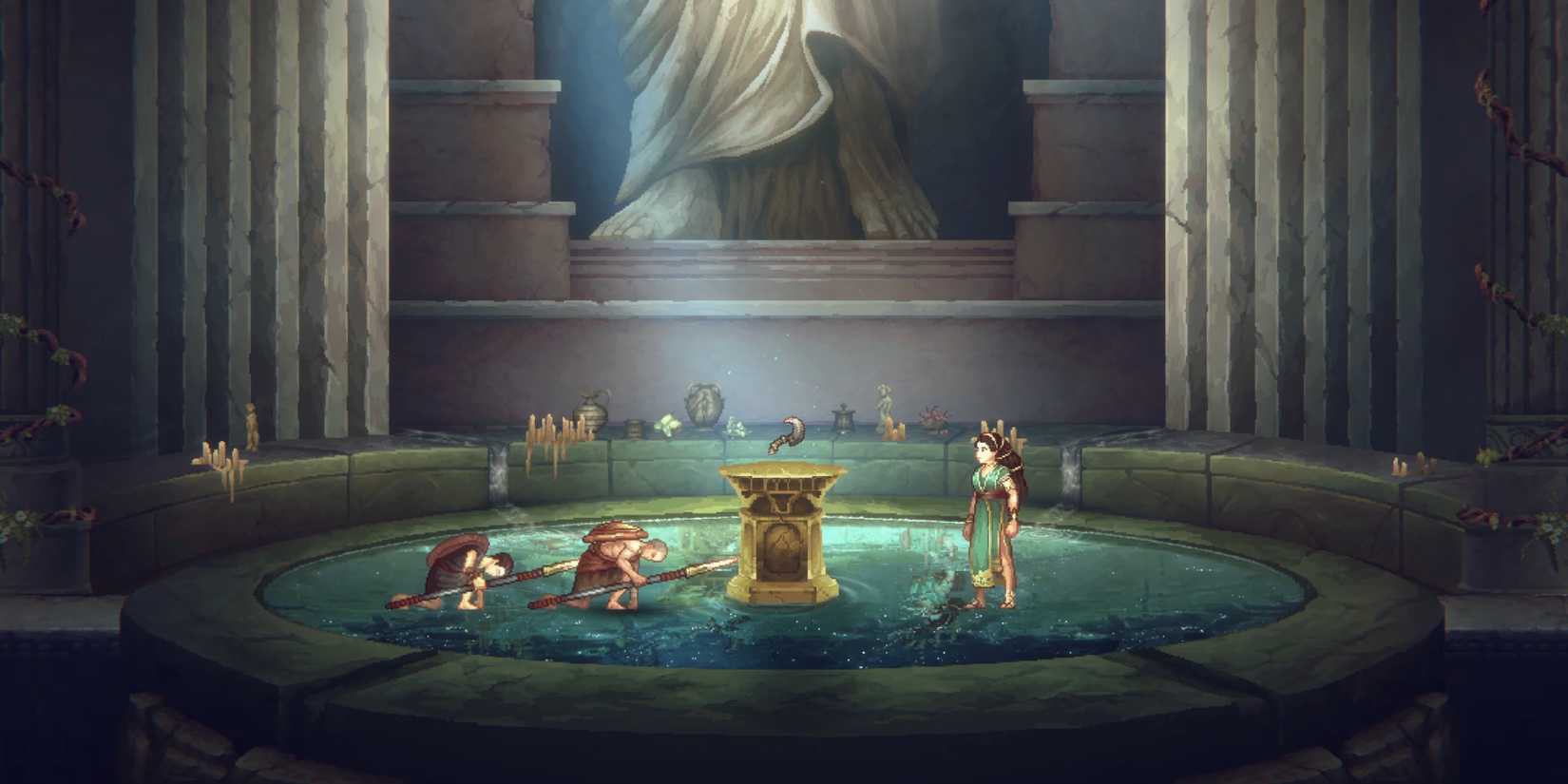 Кratos и Деимос, склоняющиеся перед женщиной в God of War: Sons of Sparta.