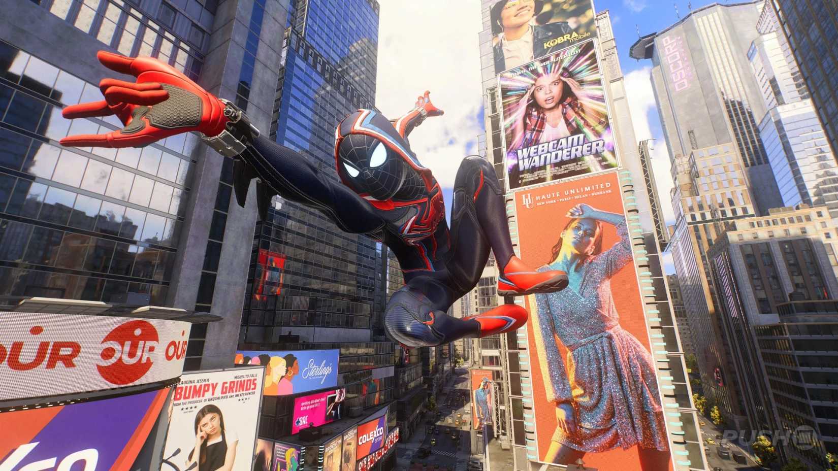 Image shows Spidey swinging through New York in Marvel's Spider-Man 2