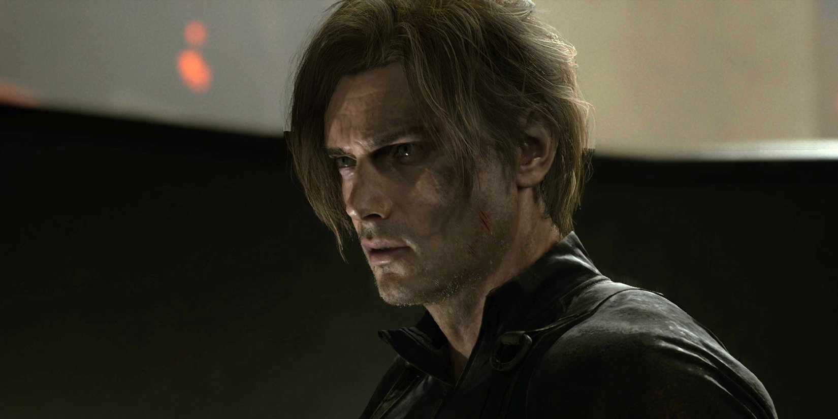 Leon with a cut on his cheek in Resident Evil Requiem