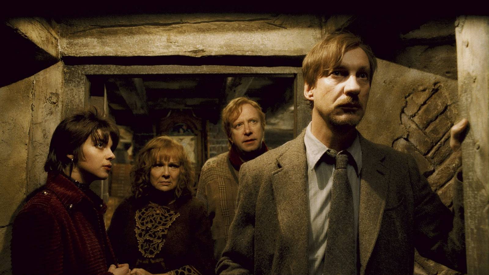 Lupin, Tonks, Arthur Weasley, and Molly Weasley gathered in Harry Potter and the Half Blood Prince