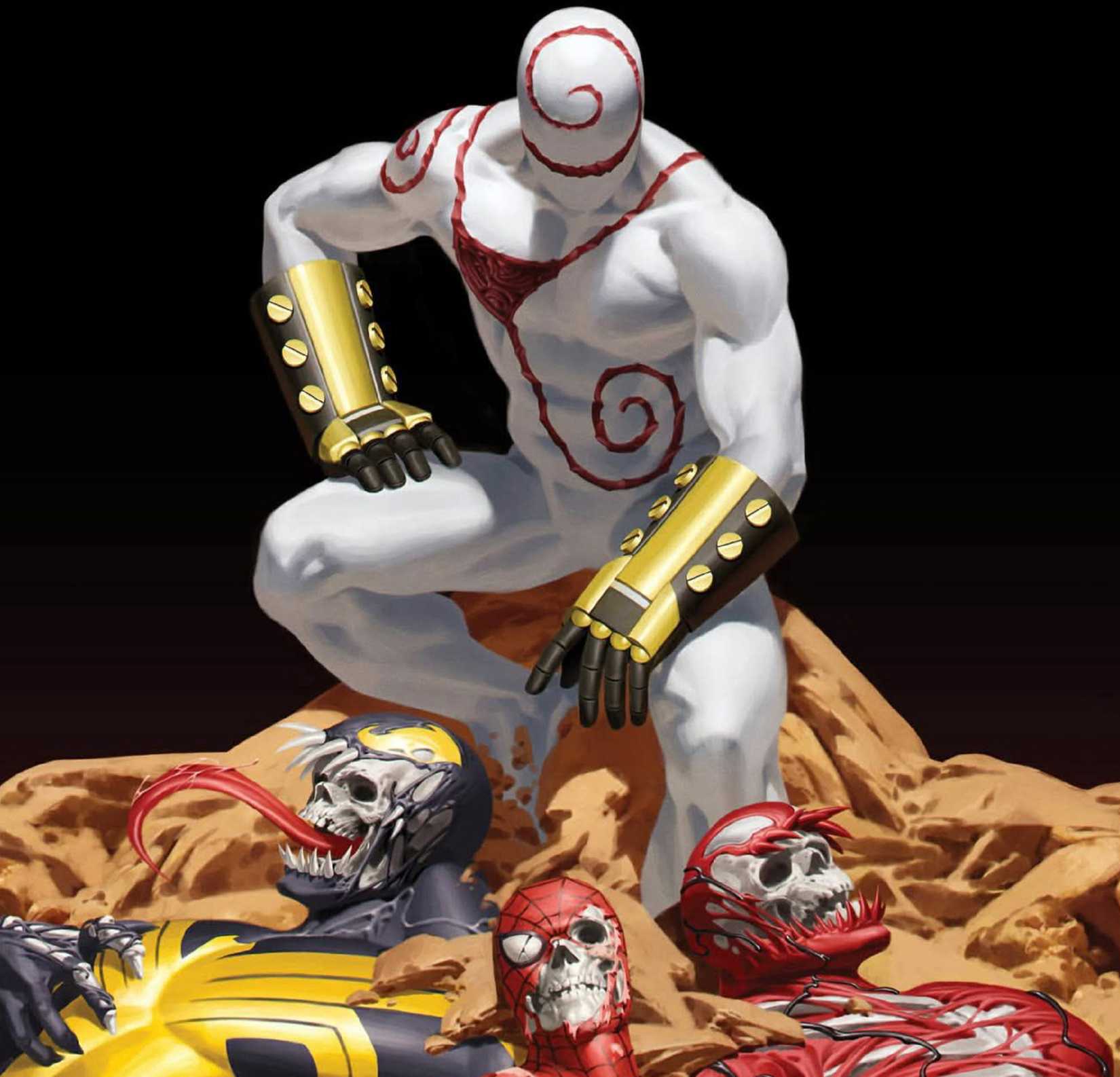 Der neue Bösewicht Torment steht über den Leichen von Spider-Man, Gift und Gemetzel