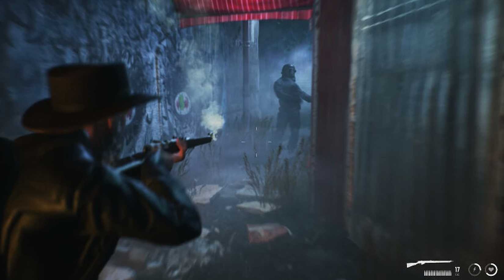 The protagonist points a gun at an enemy in Nobody's Left