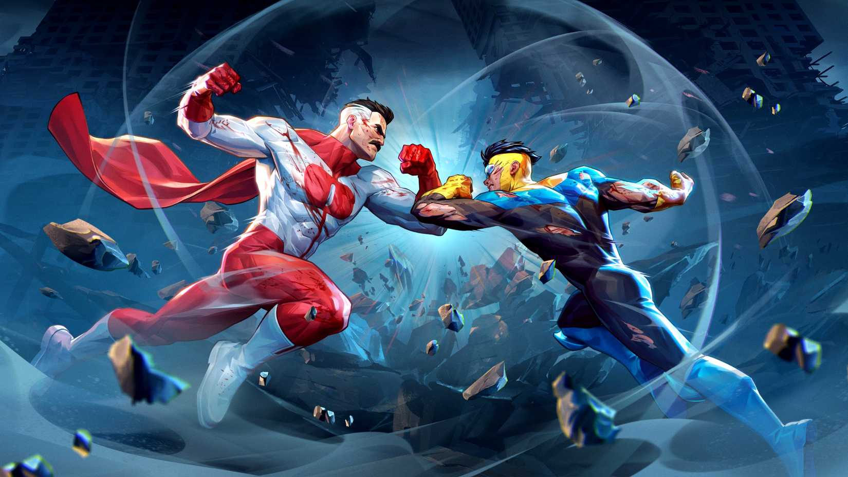 Omni-Man e Mark Grayson em arte de Invincible VS