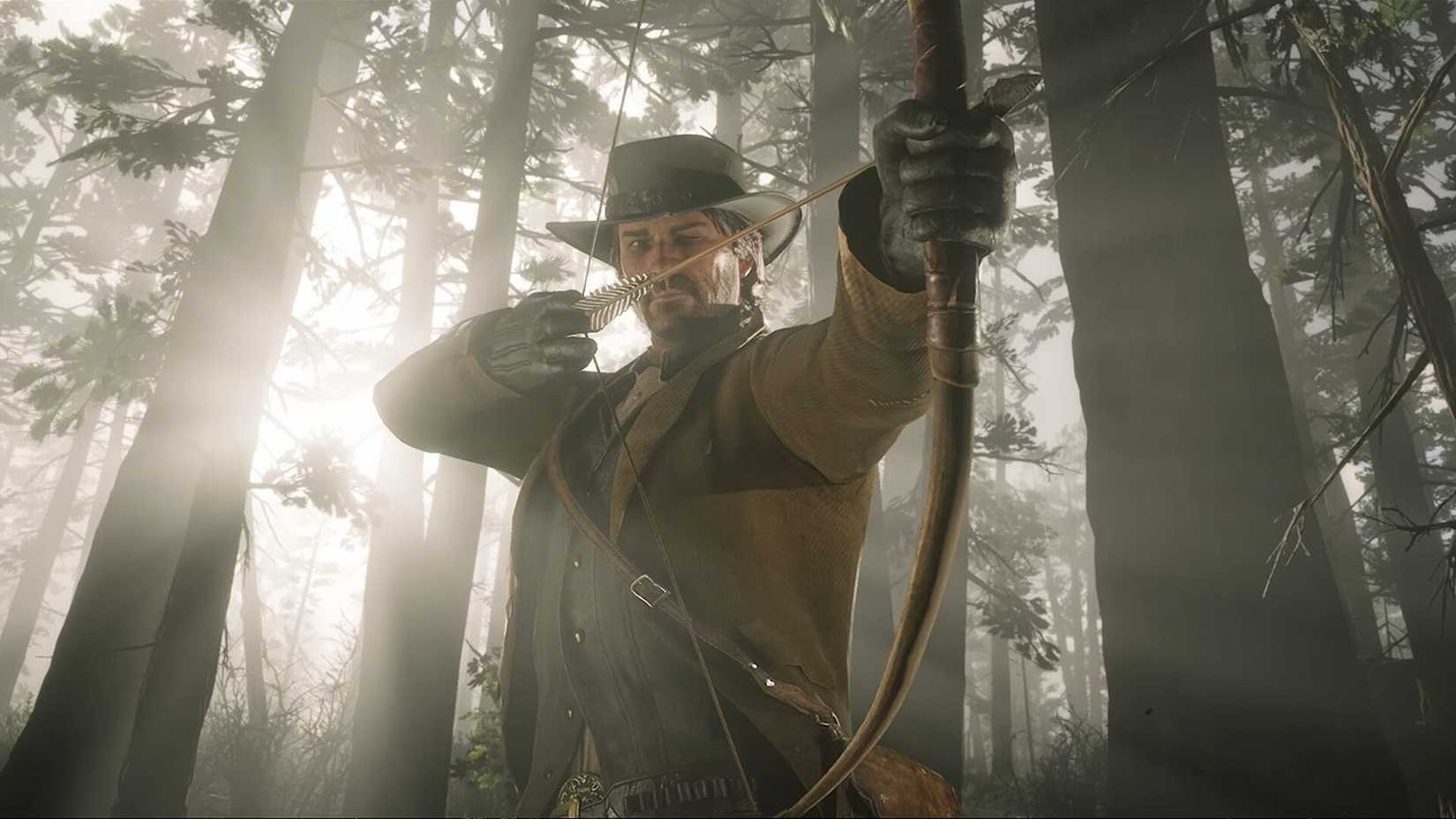 Ein Charakter jagt mit einem Bogen in Red Dead Redemption