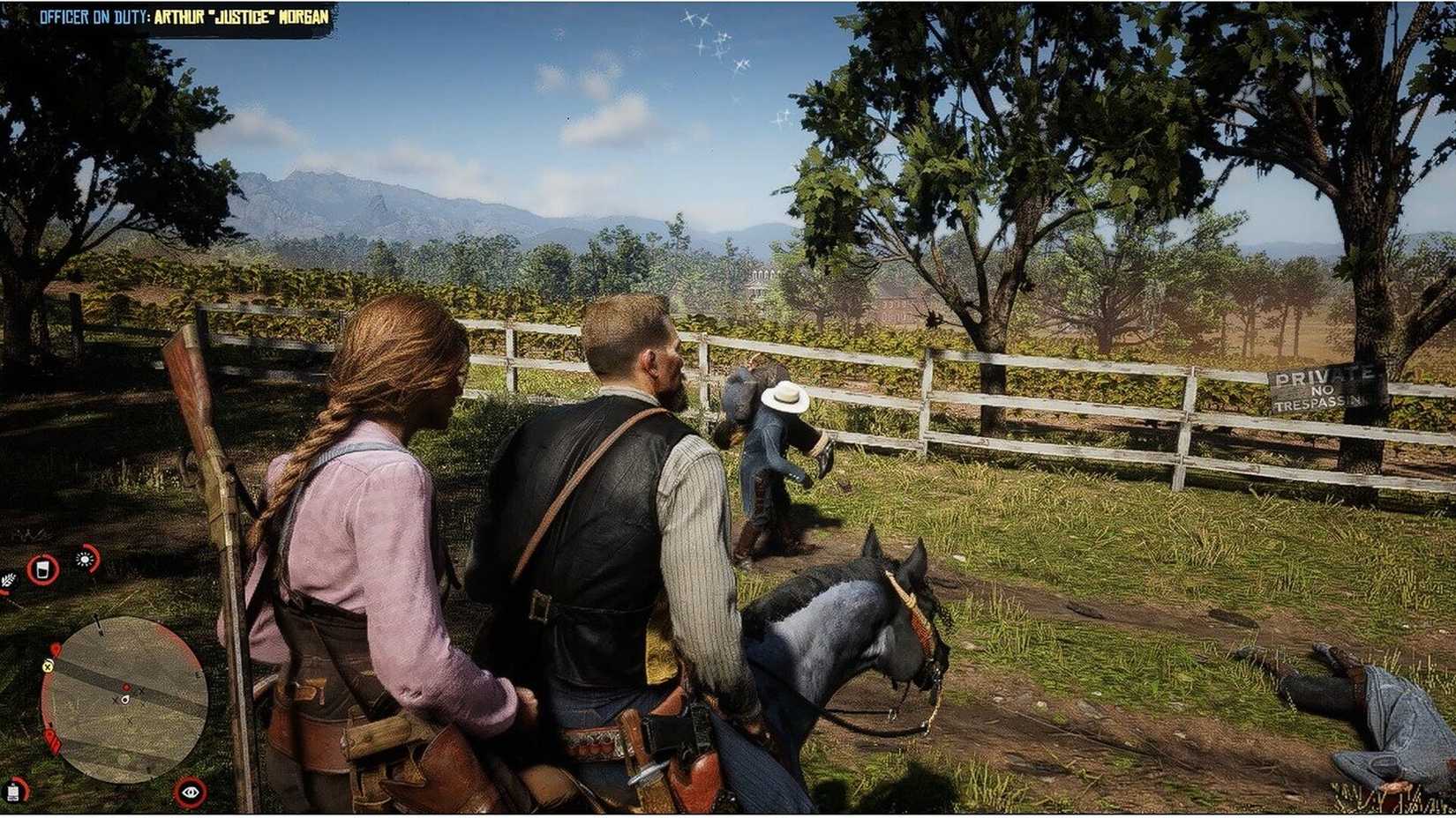 Arthur Morgan and a female companion ride a horse in RDR2 Unleashed