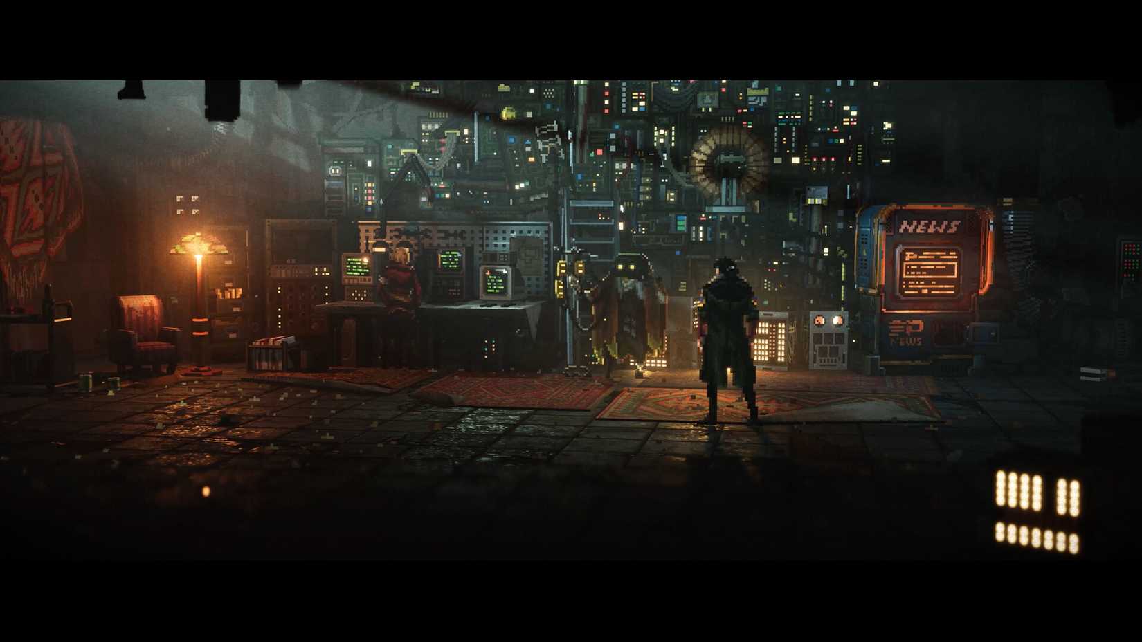 Replaced character standing agains the backdrop of a city