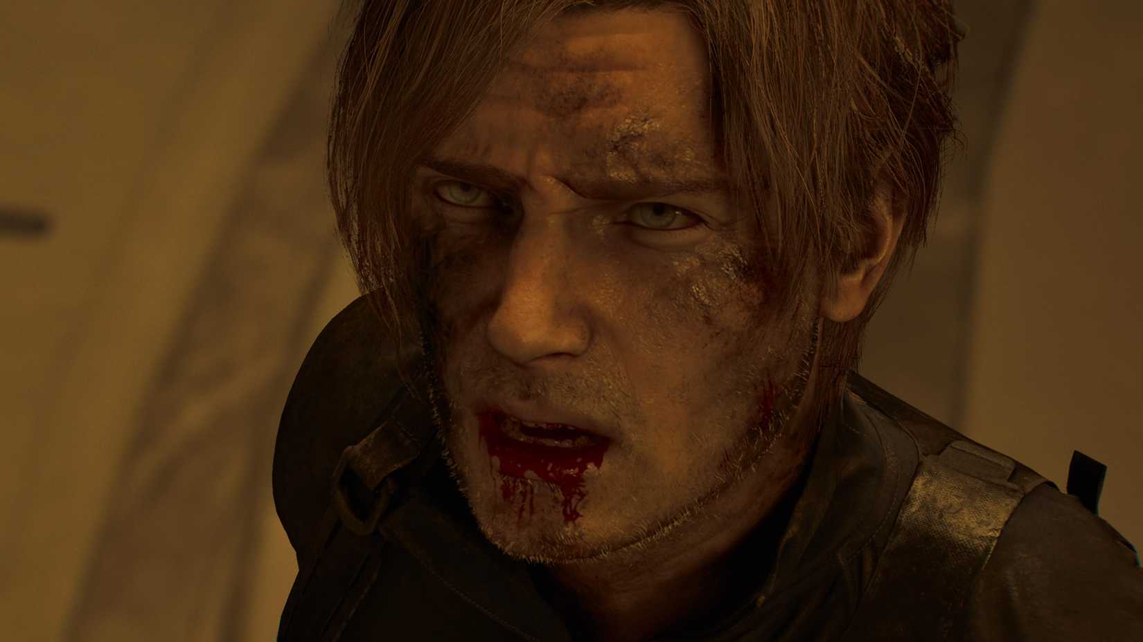 A bloodied and virus-ridden Leon S Kennedy in Resident Evil Requiem's bad ending