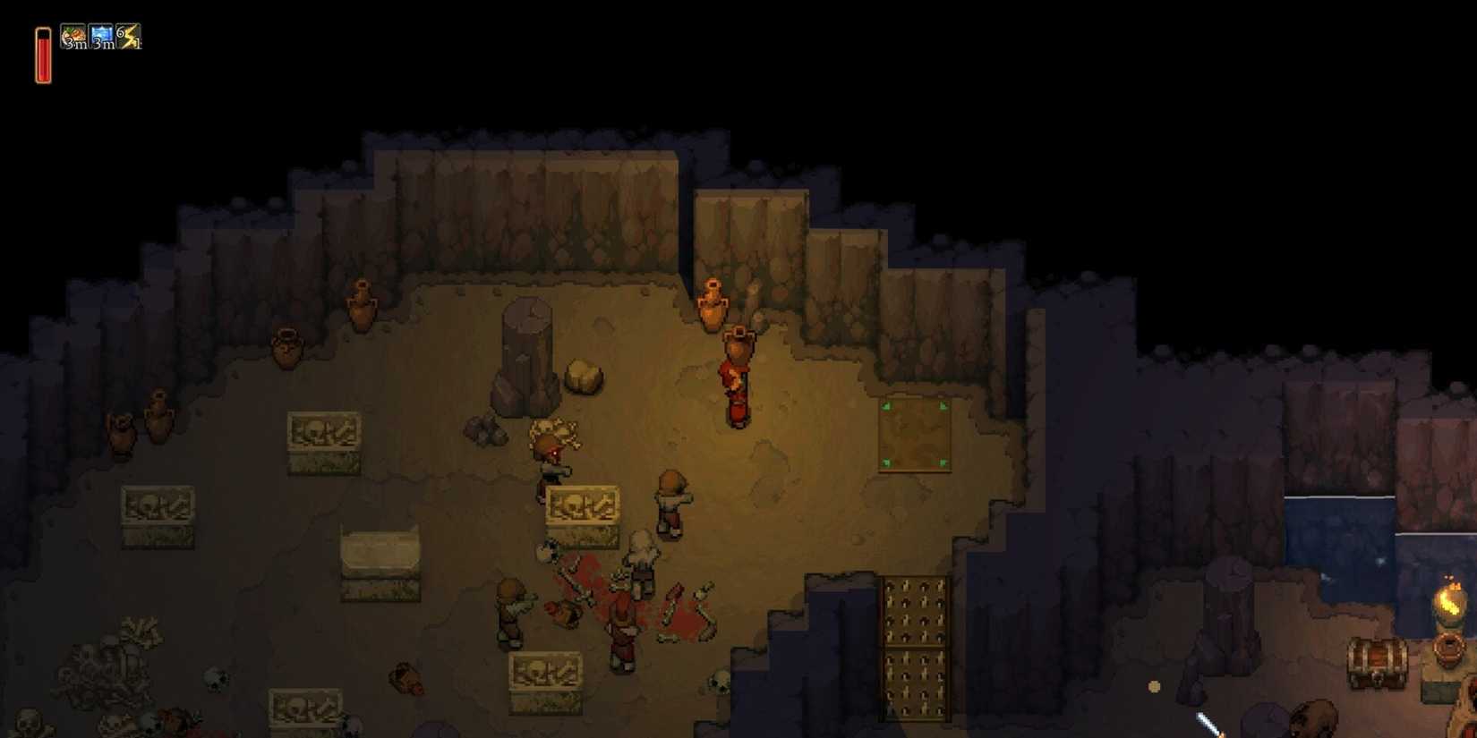 Ein Charakter erkundet einen Kerker in Romestead.