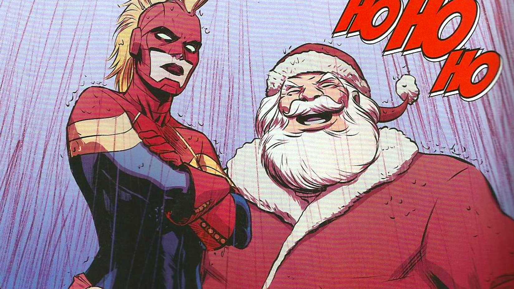 Papai Noel e Capitã Marvel em cena da Marvel