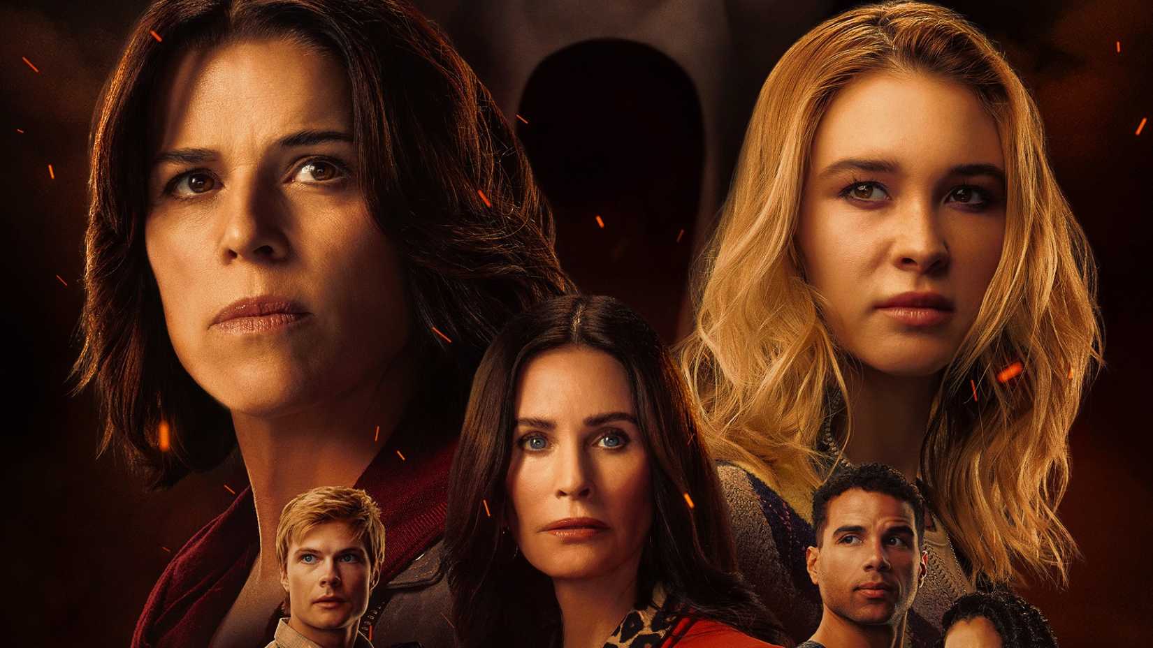 Pôster de Scream 7 com Sidney Prescott, Gale Weathers e Tatum Evans.