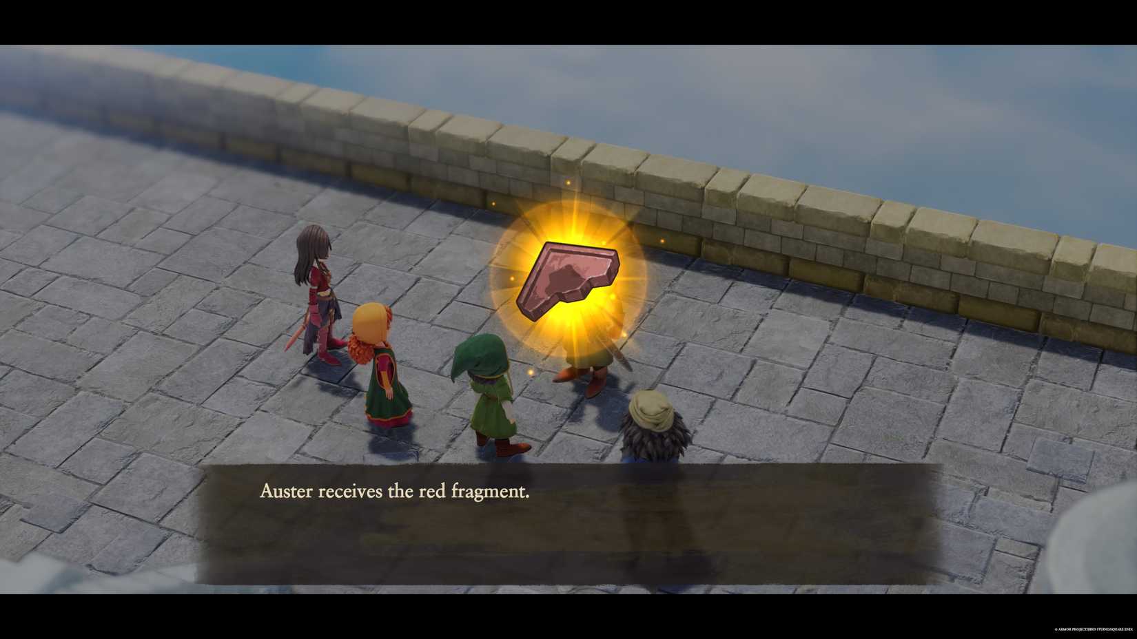 Sir Mervyn grants the party a red fragment in Dragon Quest 7 Reimagined.